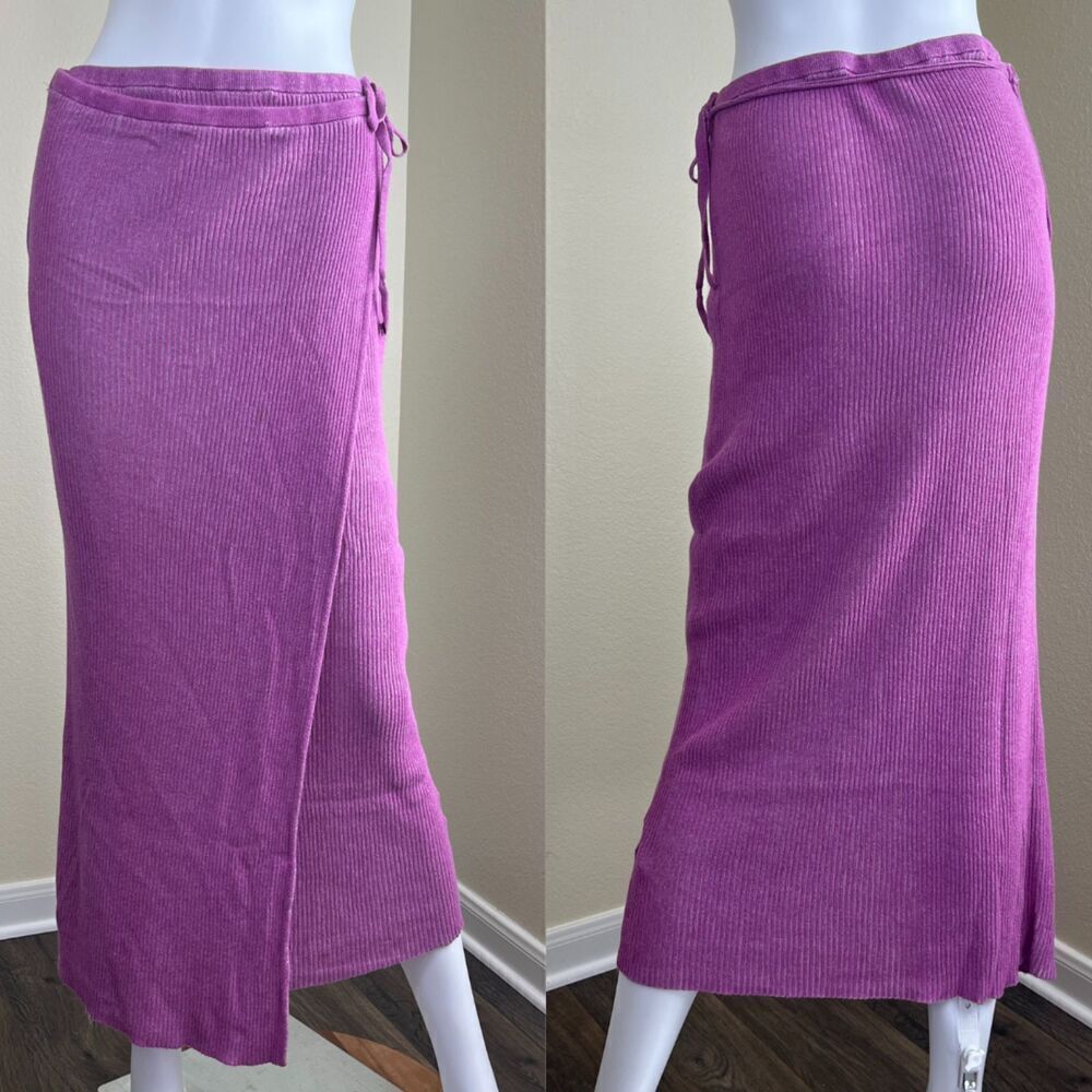 Free People Womens Size M Pink Borderline Knit Wrap Midi Skirt Cotton Y2K Casual